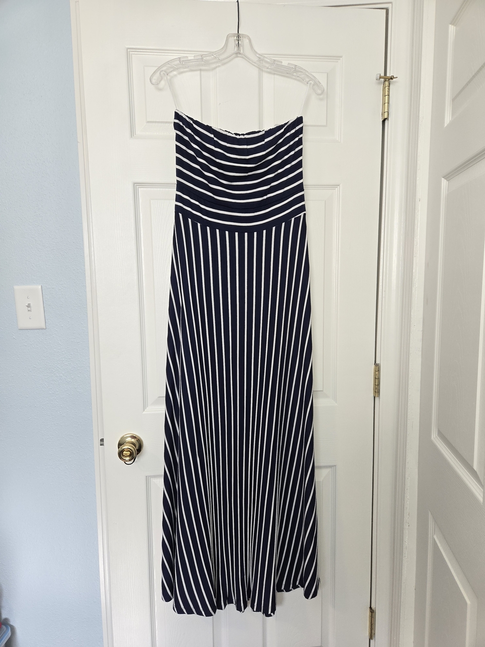 West Kei Strapless Navy and White Stripe Maxi